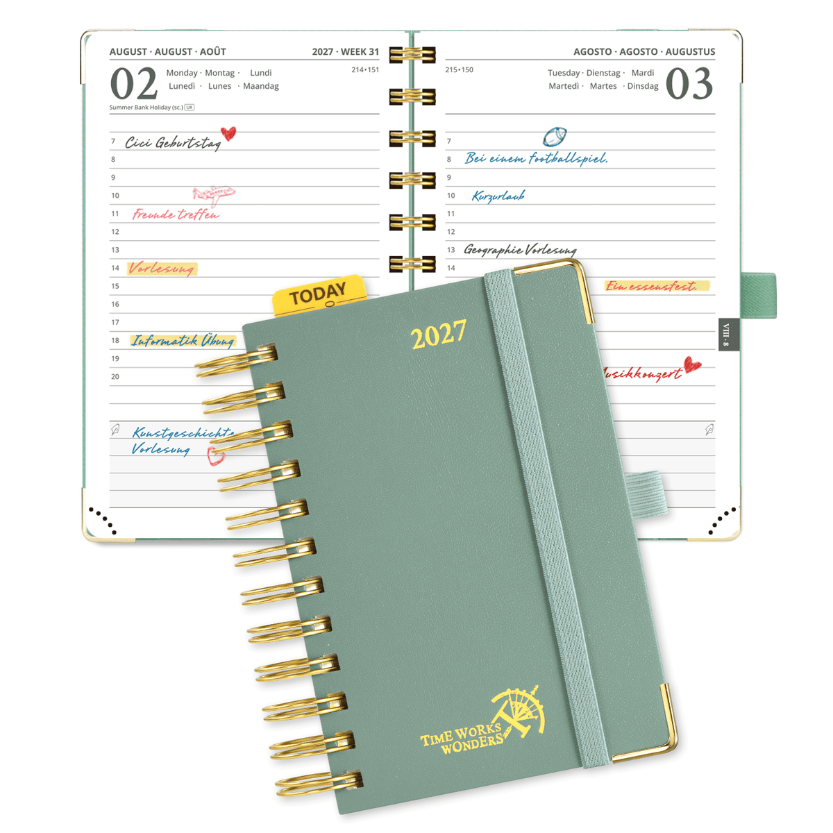 DE A6 Size 2027 Spiral Daily Planner Hardcover Calendar Planner