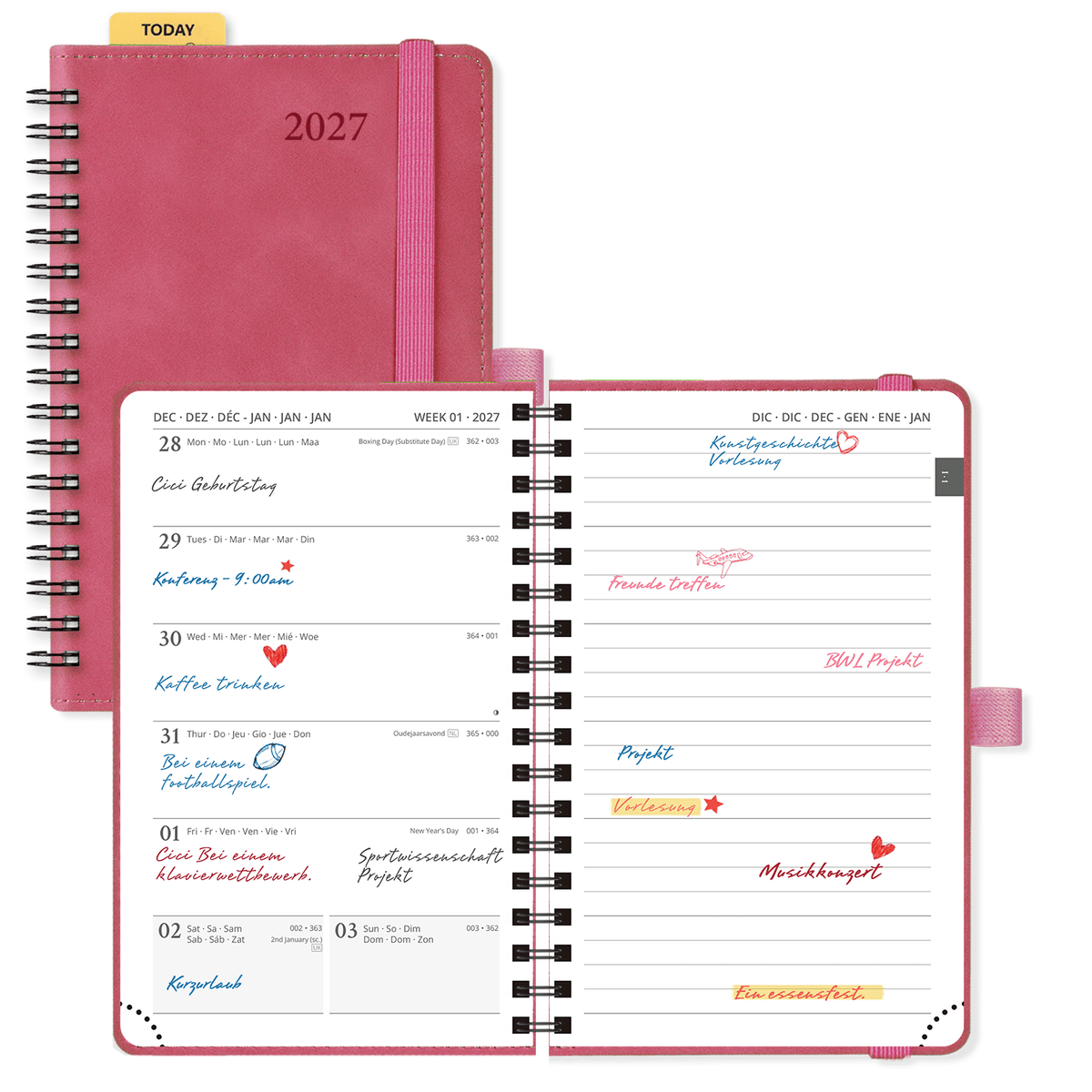 DE A6 Size 2027 Weekly Planner Week + Notes Layout Softcover