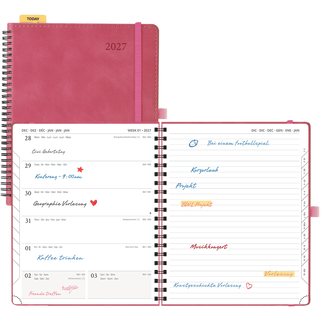 DE 25.9 cm × 21.2 cm 2027 Spiral Weekly Planner Week + Notes Layout Softcover