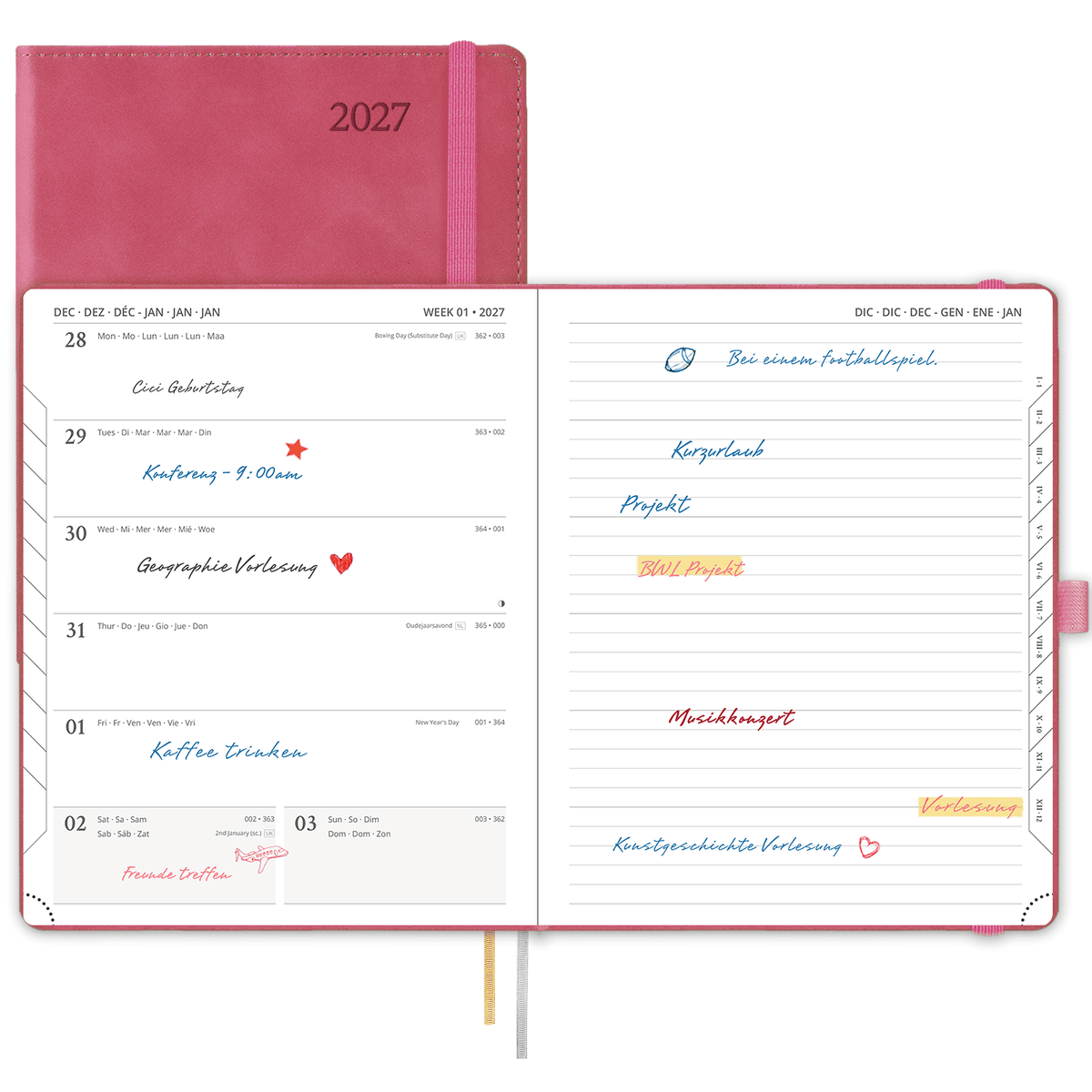 DE 25.9 cm × 21.2 cm 2027 Weekly Planner Week + Notes Layout Softcover