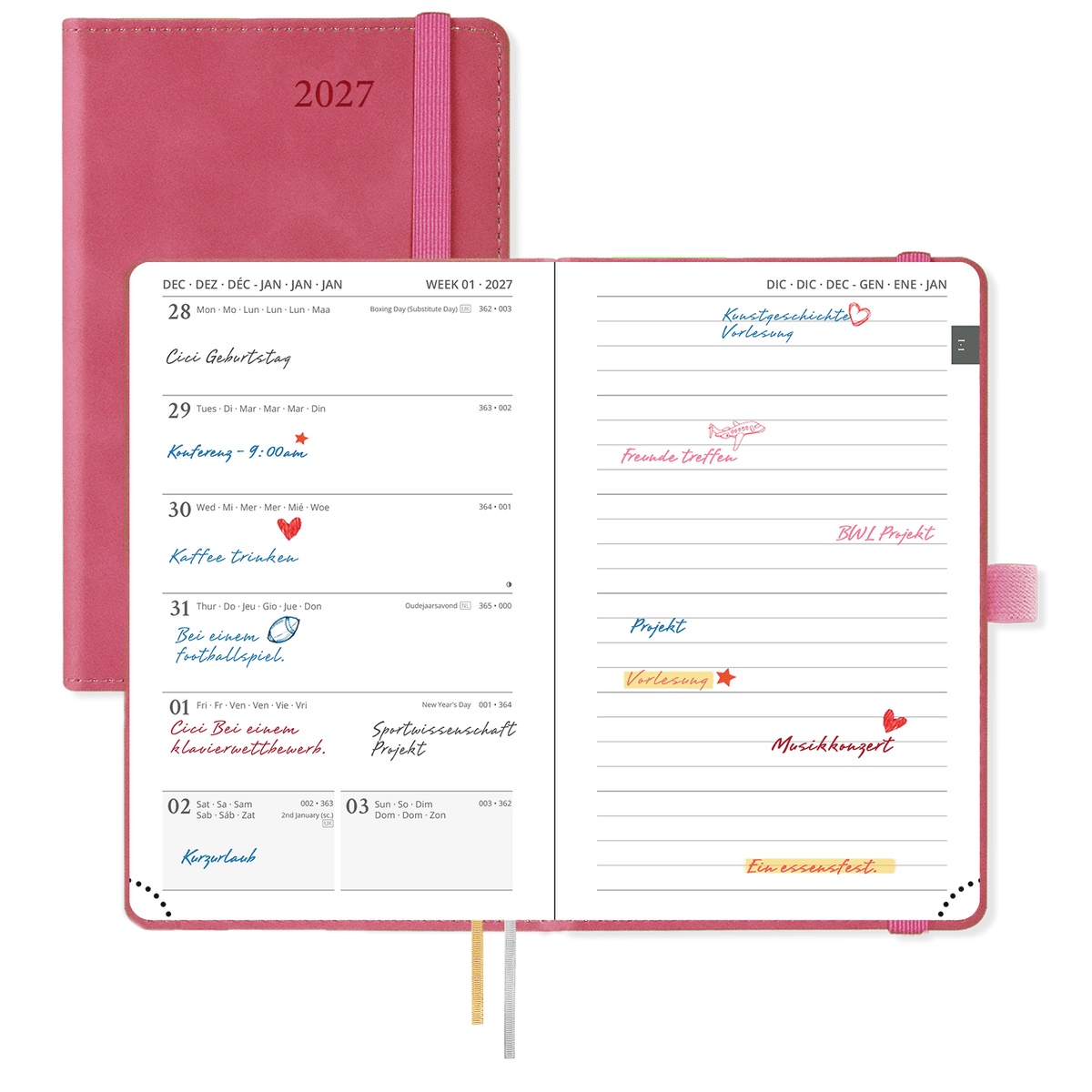 DE A6 Size 2027 Weekly Planner Week + Notes Layout Softcover
