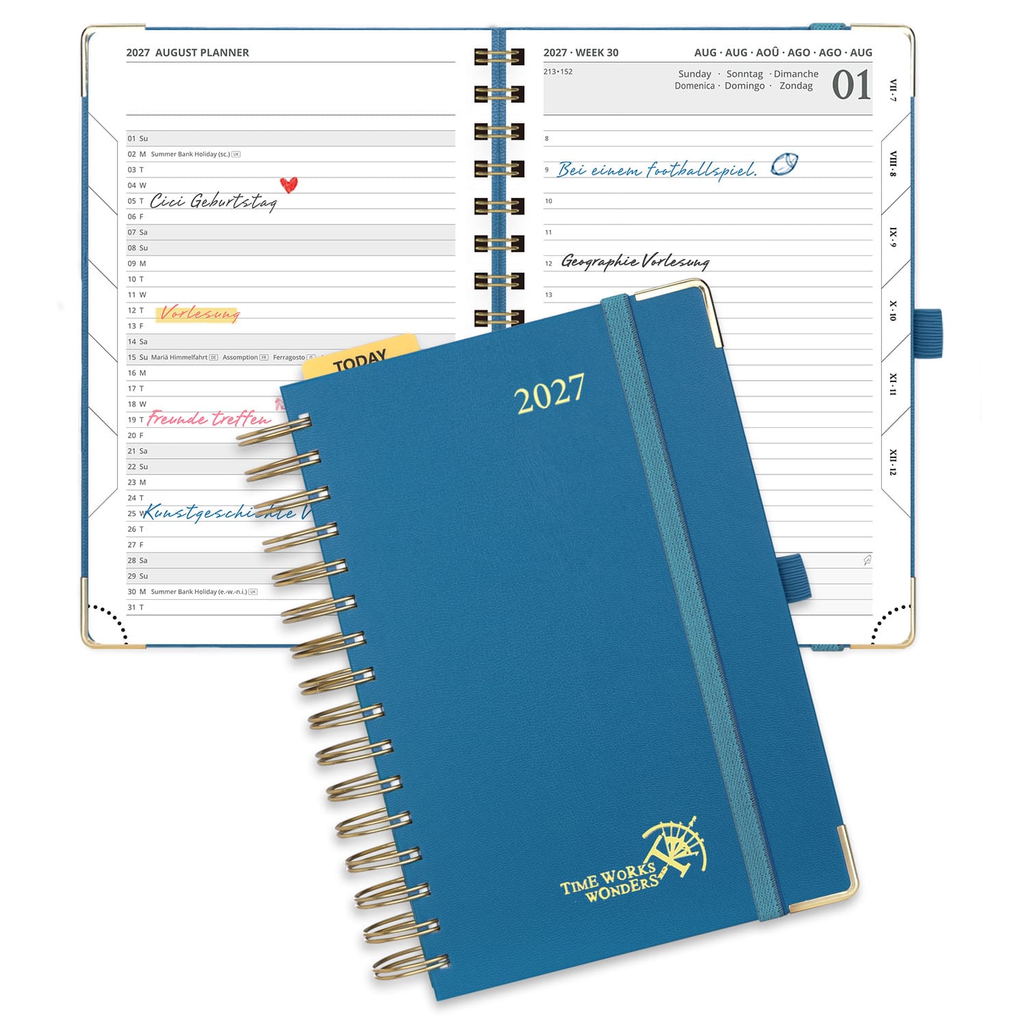 Agenda académica diaria DE tamaño A5 2026-2027, espiral, tapa dura