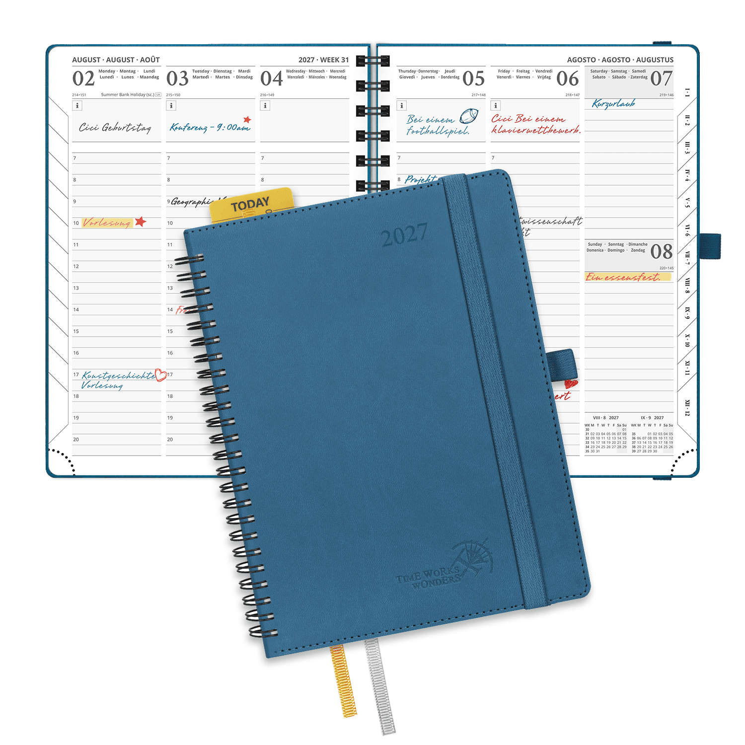 DE 21.8cm x 16.4 2027 Spiral Weekly Calendar Planner (January–December) Soft Cover