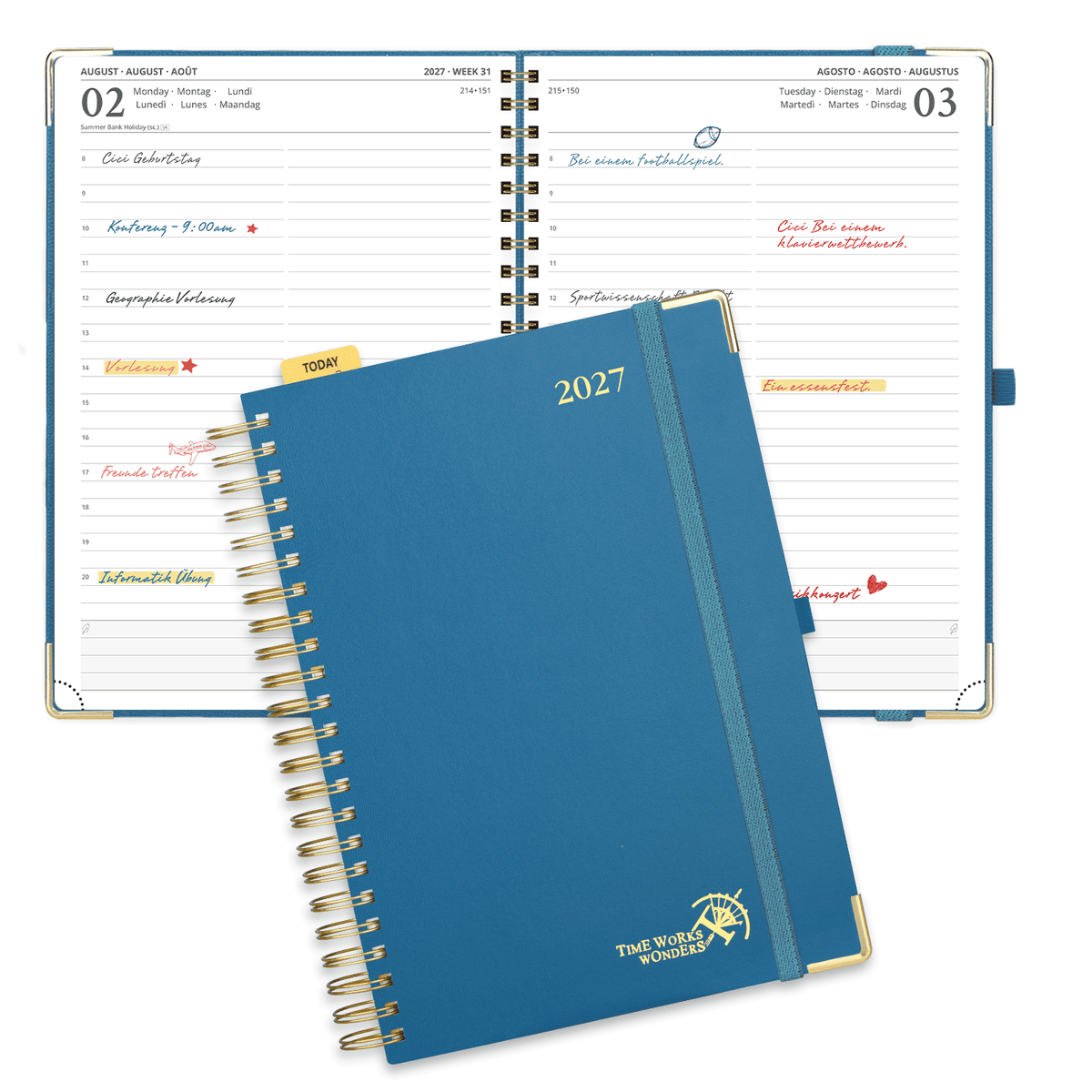 DE A4 Size 2027 Spiral Daily Planner Hardcover Calendar Planner