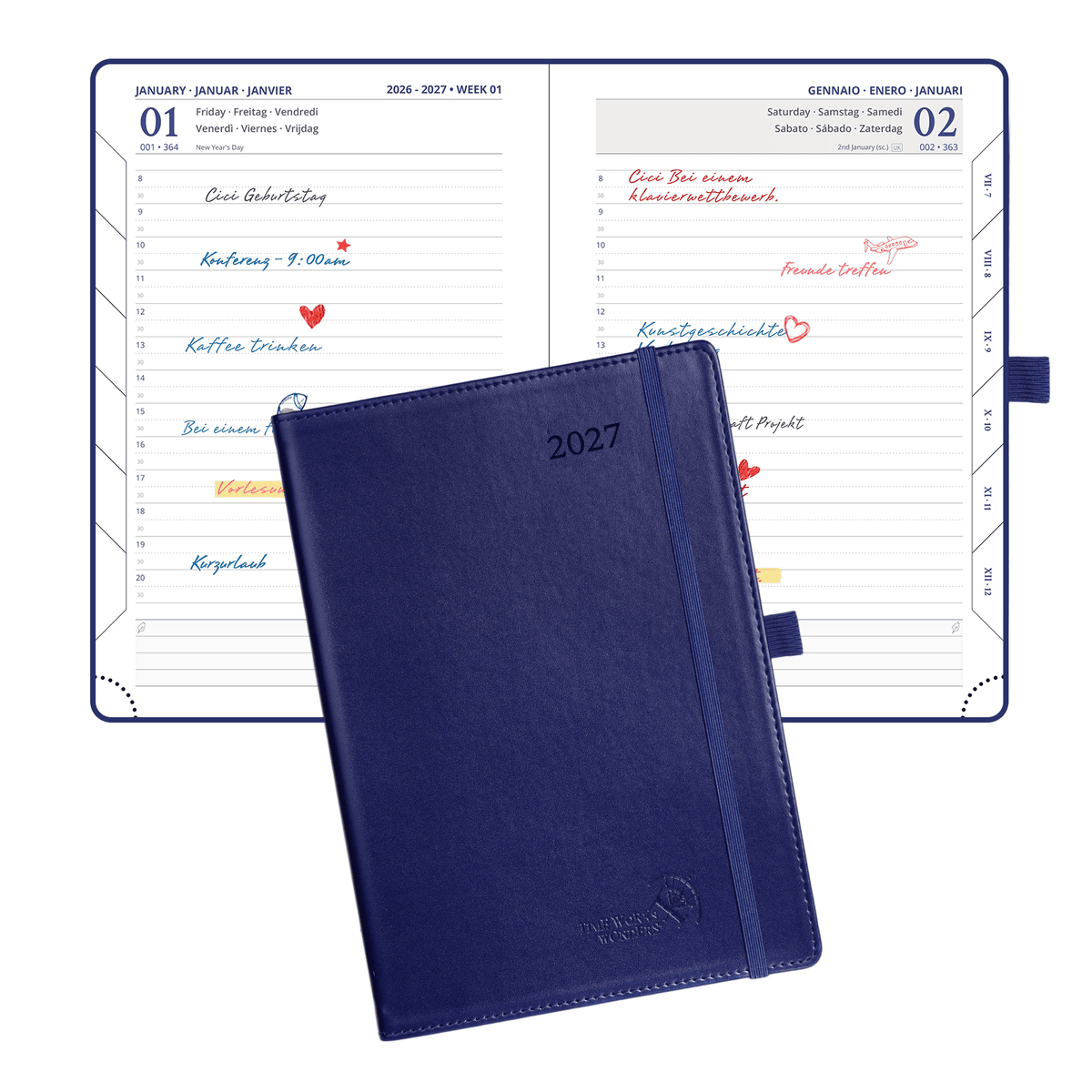 DE A5 Size 2027 Daily Planner Hardcover Horizontal Layout Calendar Planner