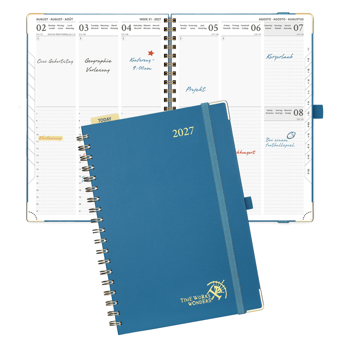 DE A4 Size 2027 Spiral Weekly Calendar Planner (January–December) Hardcover