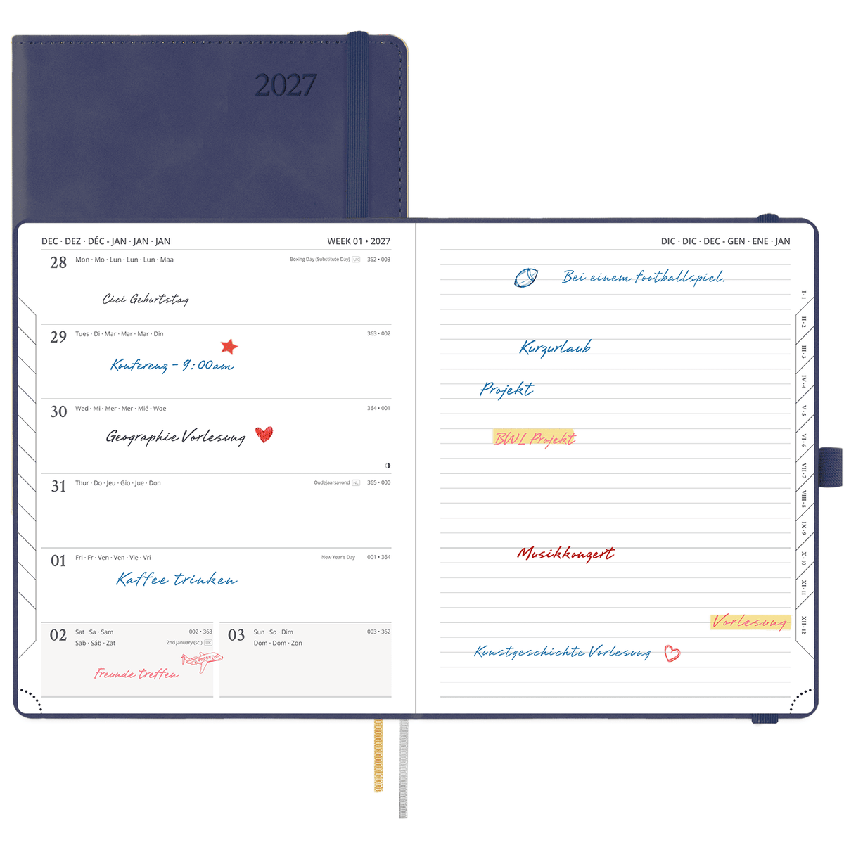 DE 25.9 cm × 21.2 cm 2027 Weekly Planner Week + Notes Layout Softcover