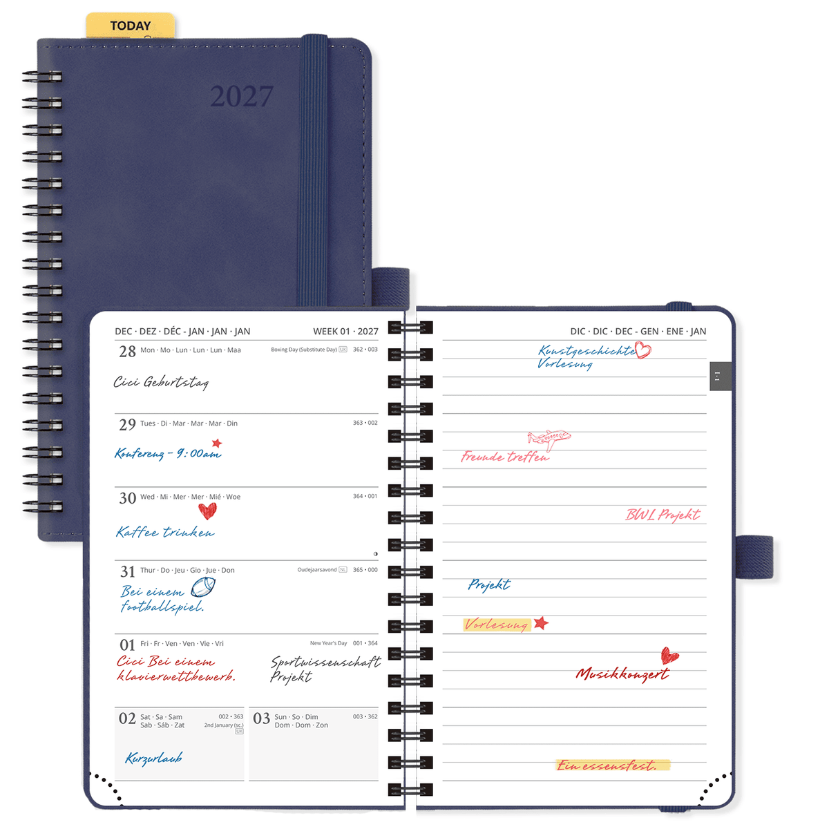 DE A6 Size 2027 Weekly Planner Week + Notes Layout Softcover