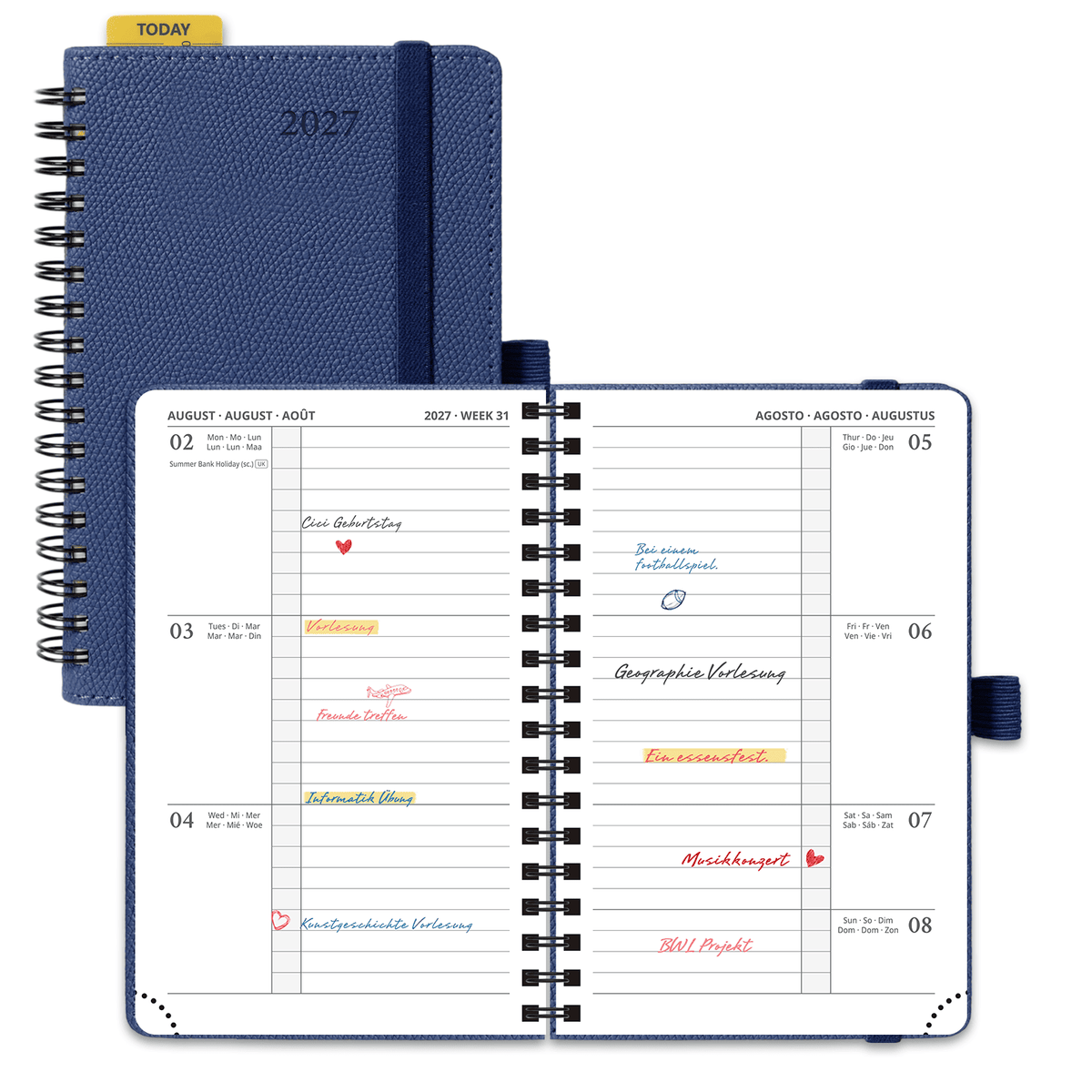 DE A6 Size 2027 Spiral Weekly Planner Hardcover| Horizontal Layout