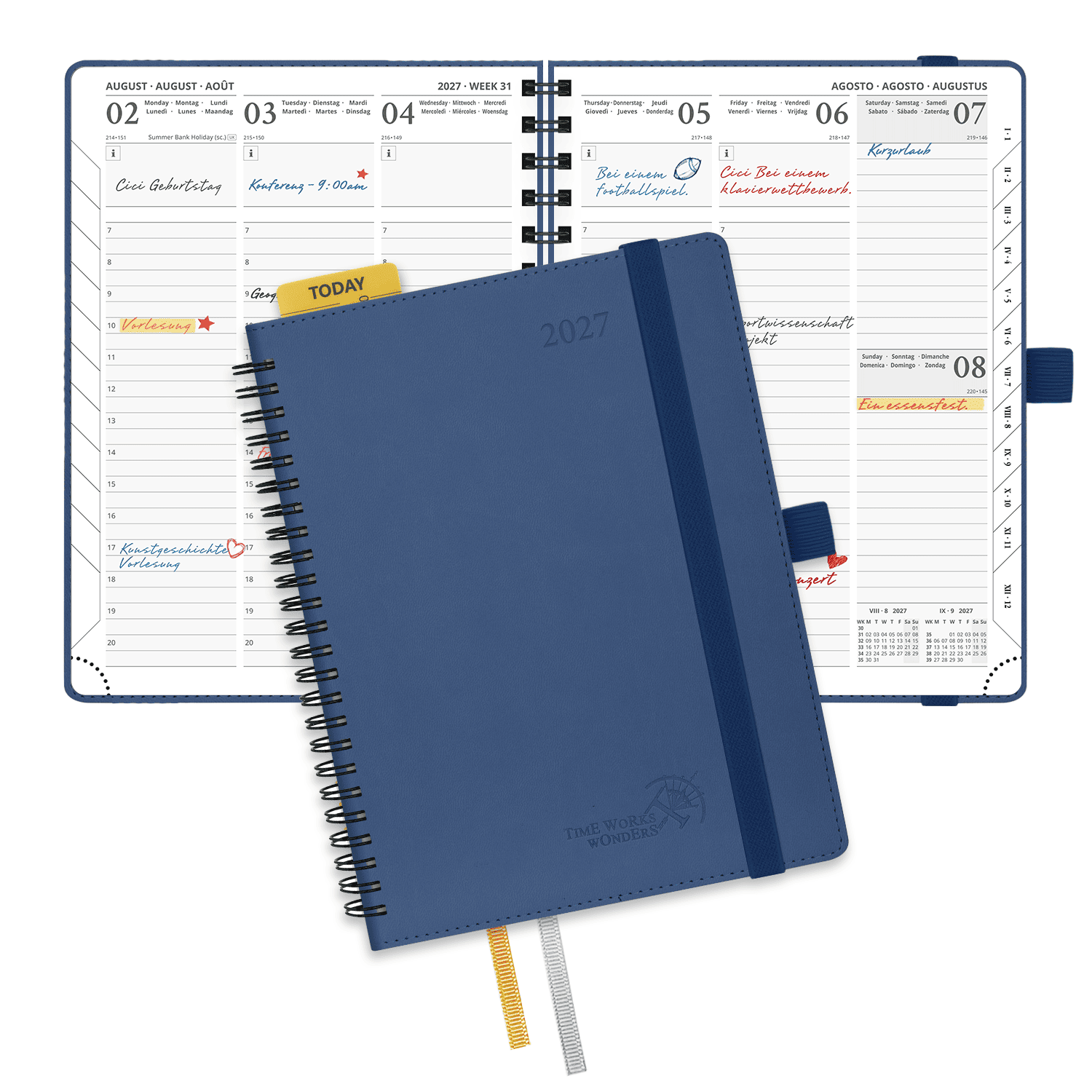 DE 21.8cm x 16.4 2027 Spiral Weekly Calendar Planner (January–December) Soft Cover