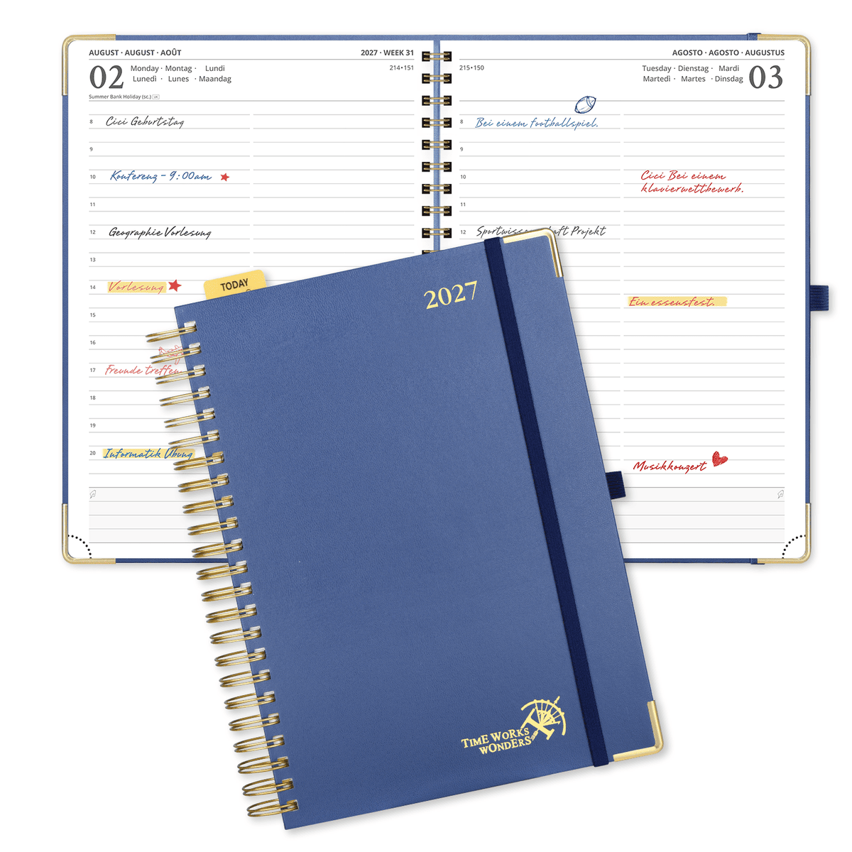 DE A4 Size 2027 Spiral Daily Planner Hardcover Calendar Planner