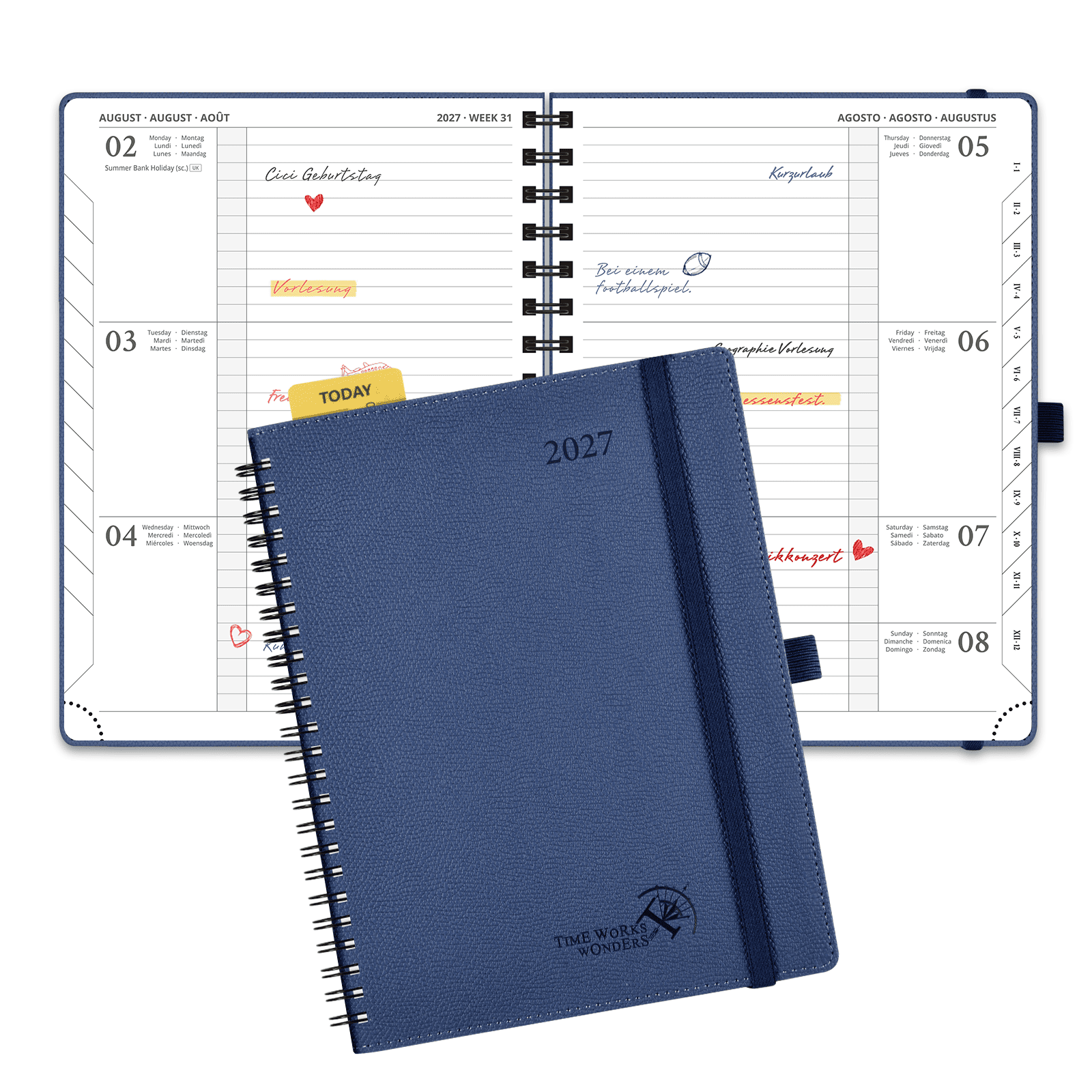 DE 21.8 cm × 16.4 cm 2027 Weekly Planner Spiral Hardcover| Horizontal Layout