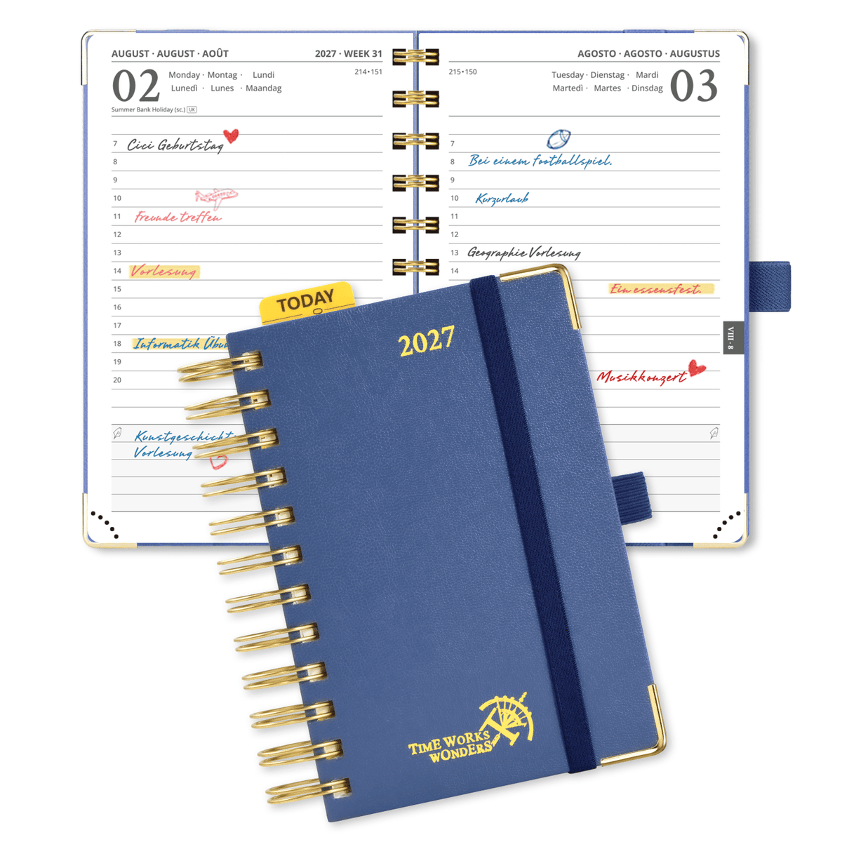 DE A6 Size 2027 Spiral Daily Planner Hardcover Calendar Planner