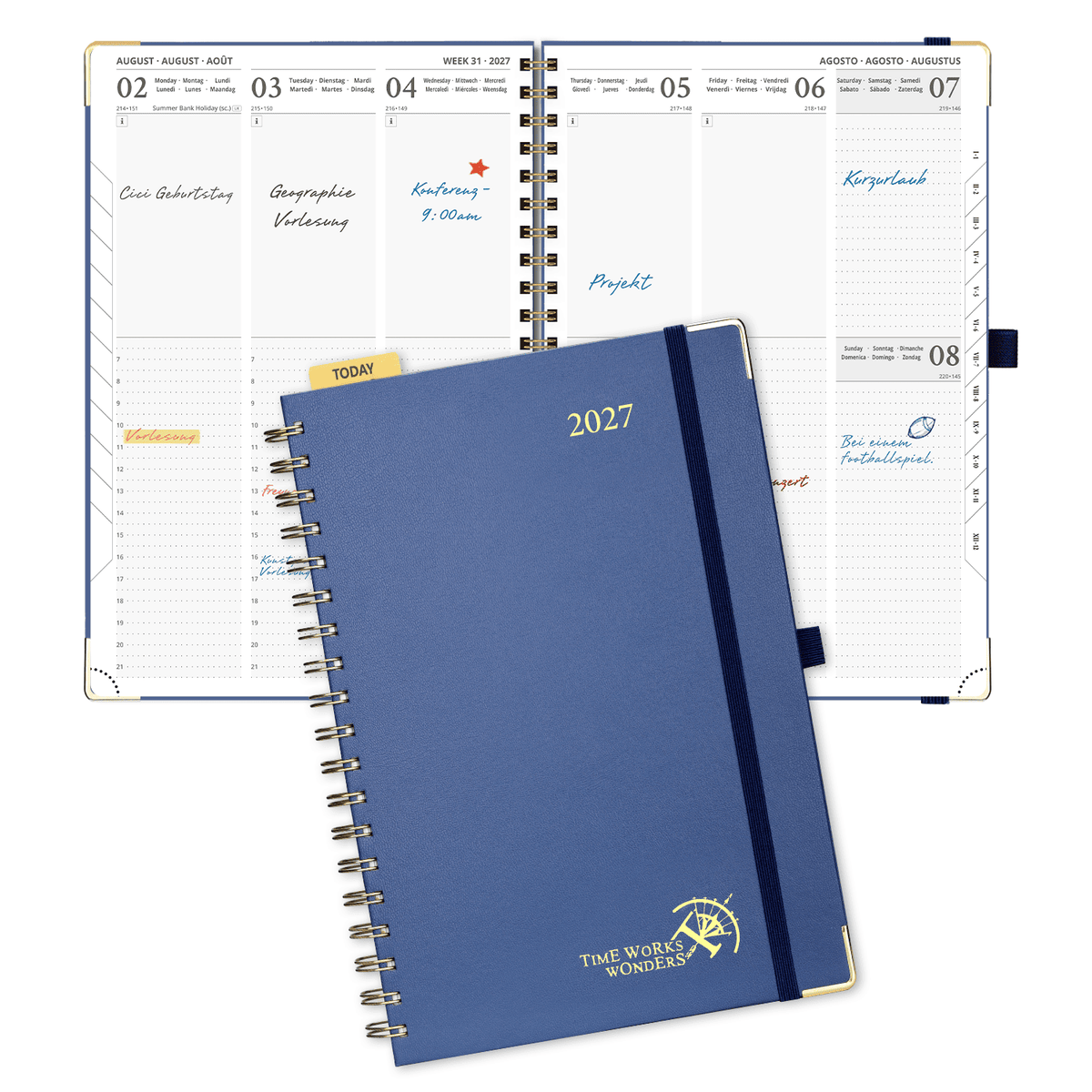 DE A4 Size 2027 Spiral Weekly Calendar Planner (January–December) Hardcover