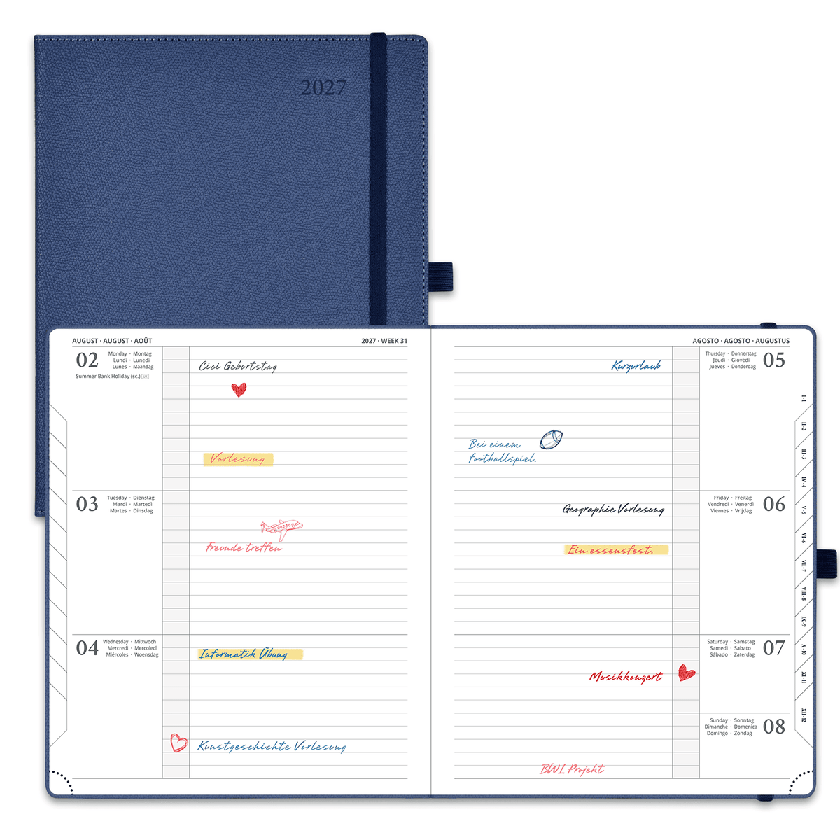 DE 25,9 cm × 21,2 cm 2027 Weekly Planner Horizontal Layout Calendar Planner
