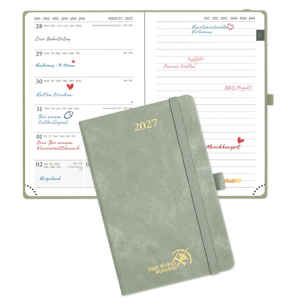 DE A6 Size Weekly 2027 Planner Week + Notes Layout Hardcover
