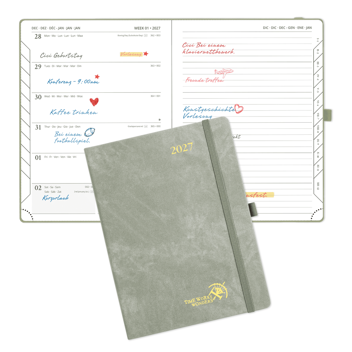 DE 16,4 cm × 21,8 cm Weekly 2027 Planner Week + Notes Layout Hardcover