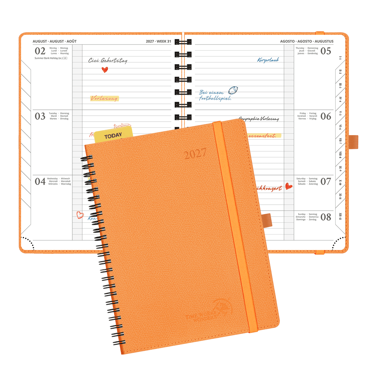 DE 21.8 cm × 16.4 cm 2027 Weekly Planner Spiral Hardcover| Horizontal Layout