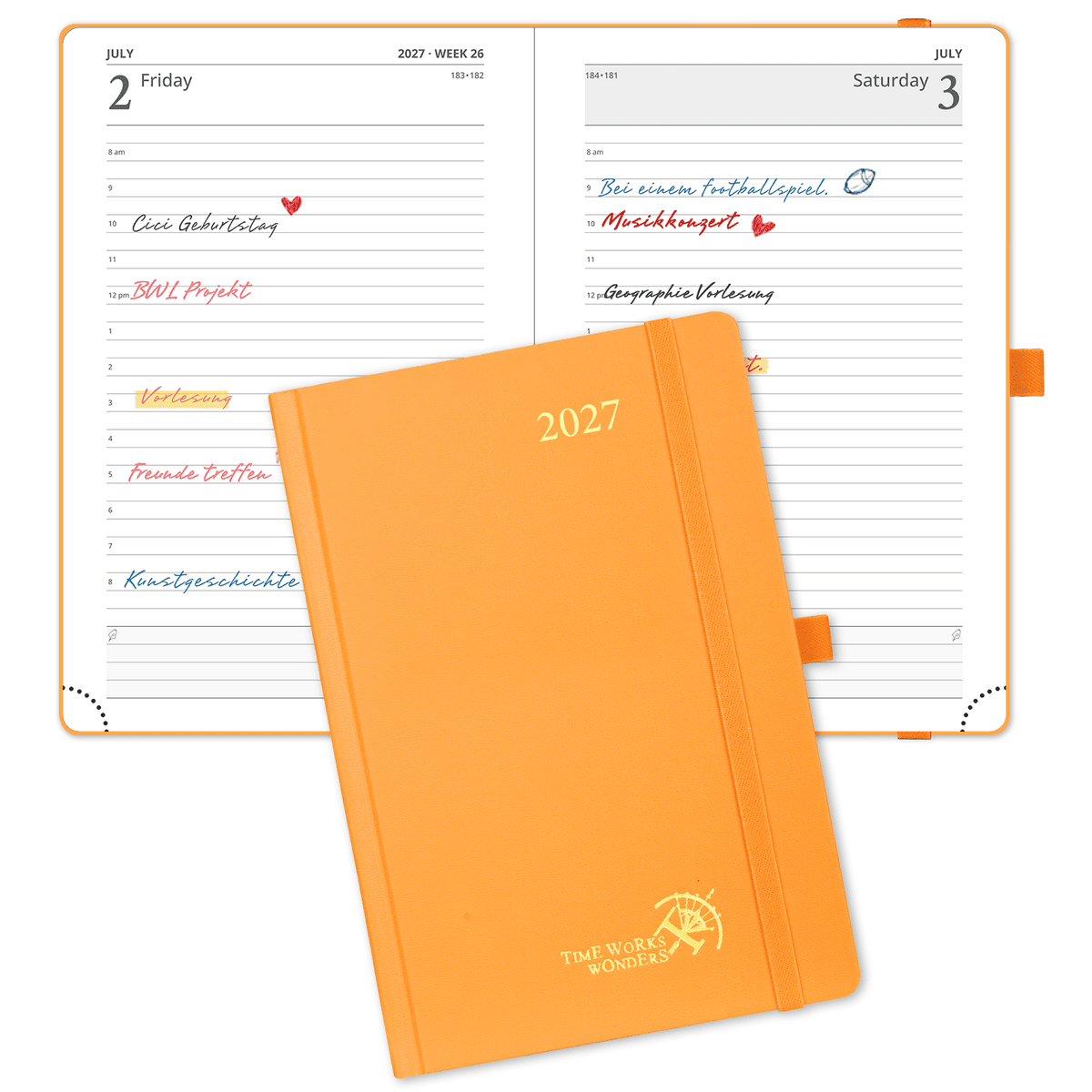 DE A5 Size Daily Planner 2027 Hardcover Calendar Planner