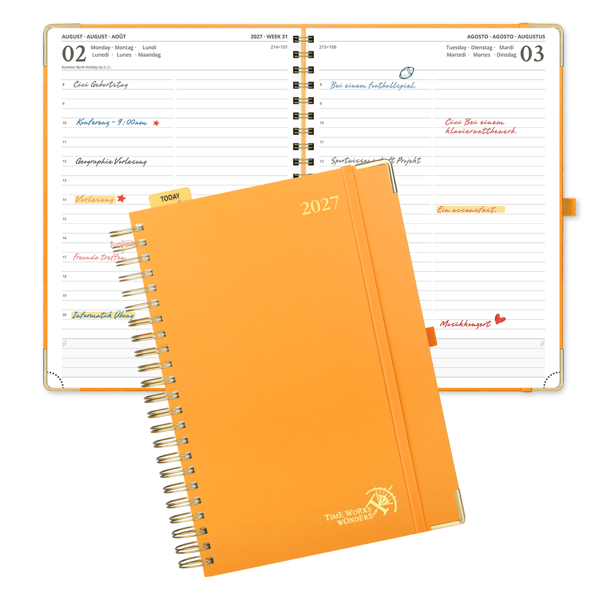 DE A4 Size 2027 Spiral Daily Planner Hardcover Calendar Planner