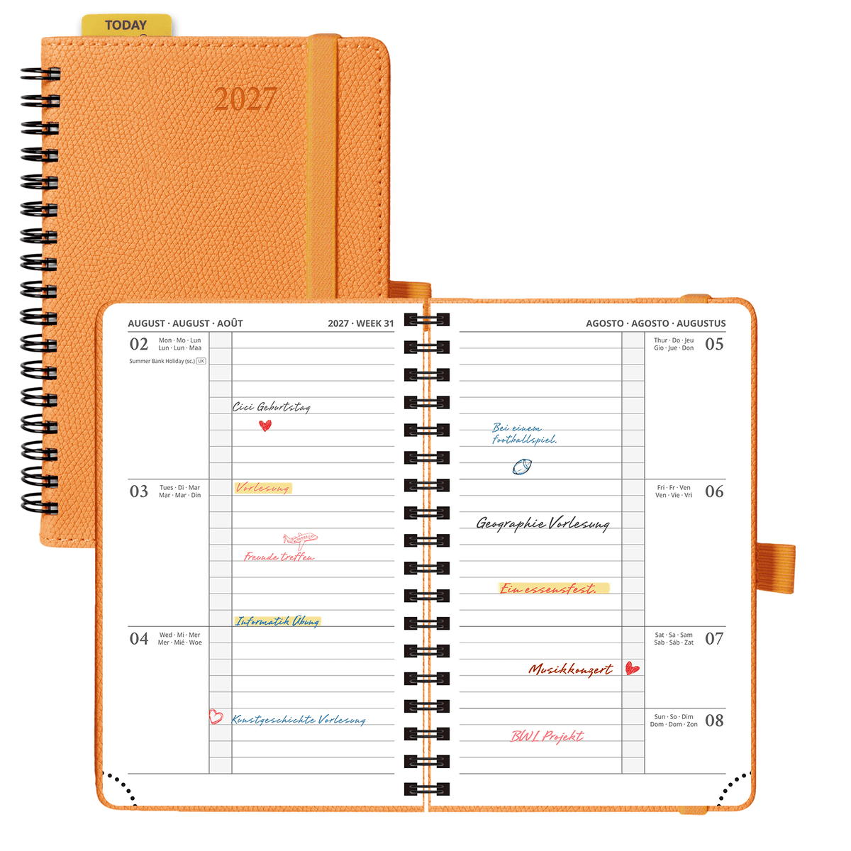 DE A6 Size 2027 Spiral Weekly Planner Hardcover| Horizontal Layout