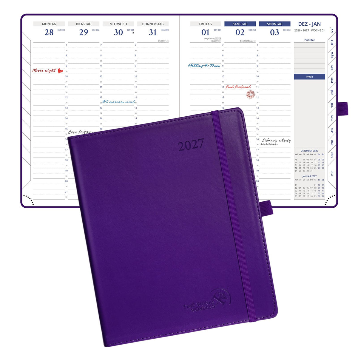 DE A5 Size 30-minute 2027 Weekly Planner PU Leather Softcover Appointment Book