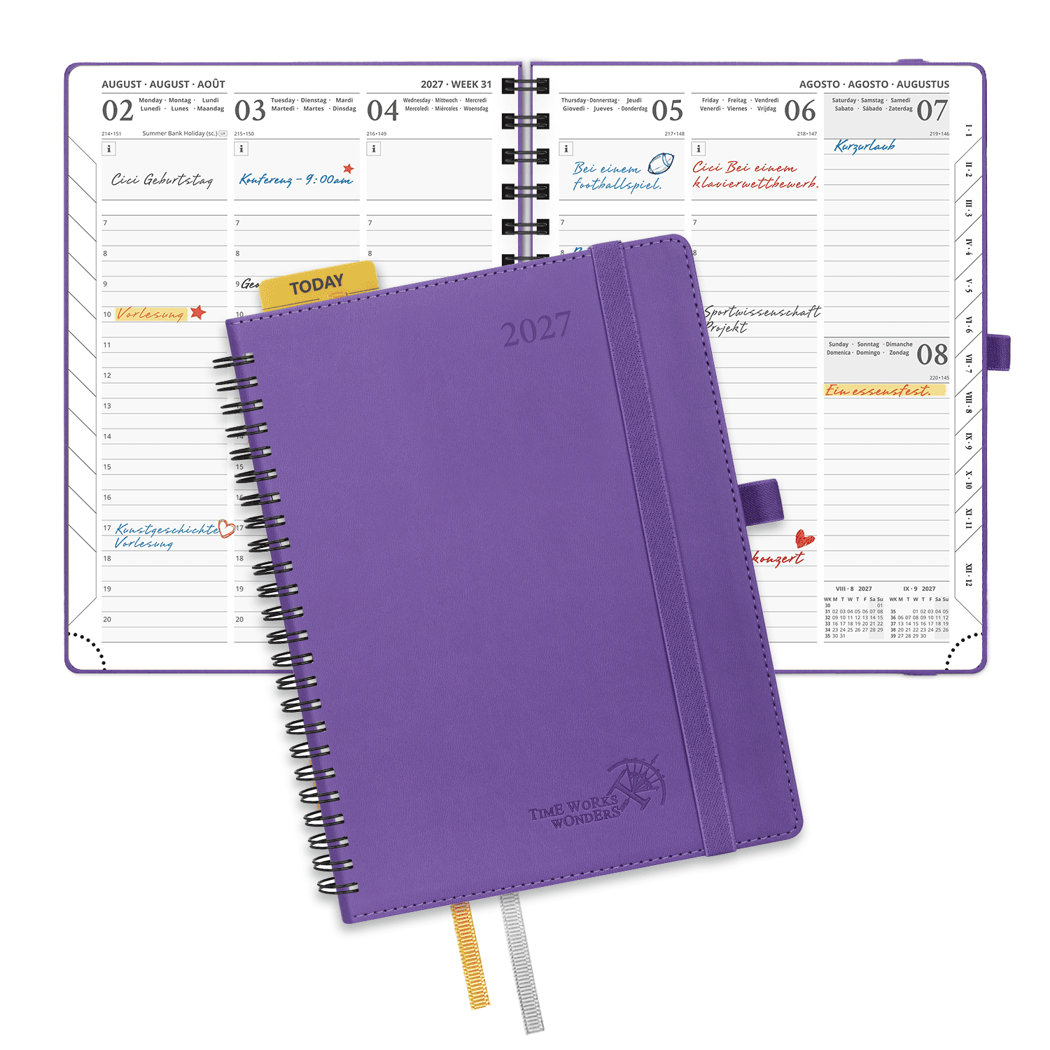DE 21.8cm x 16.4 2027 Spiral Weekly Calendar Planner (January–December) Soft Cover