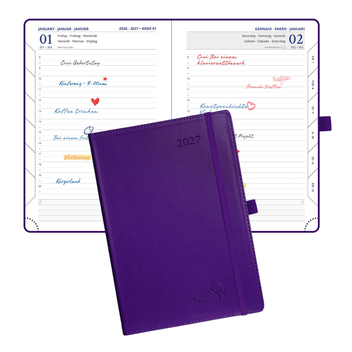 DE A5 Size 2027 Daily Planner Hardcover Horizontal Layout Calendar Planner