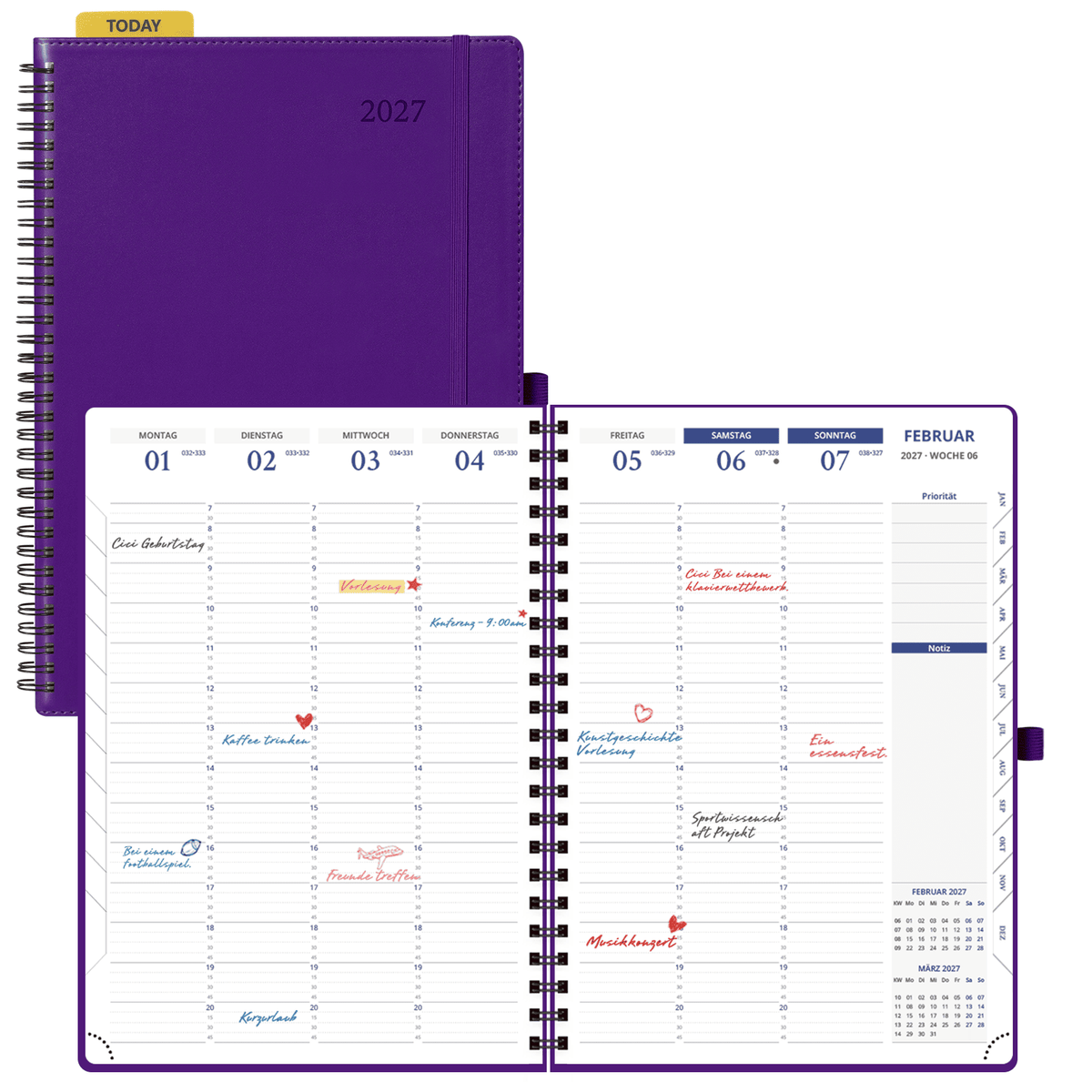 DE A4 Size 15-minute 2027 Spiral Weekly Planner PU Leather Softcover Appointment Book