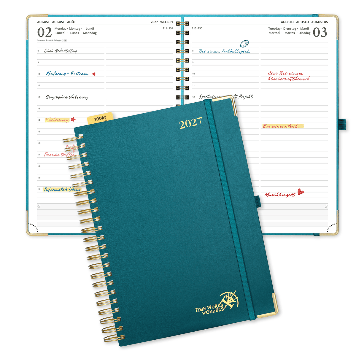 DE A4 Size 2027 Spiral Daily Planner Hardcover Calendar Planner