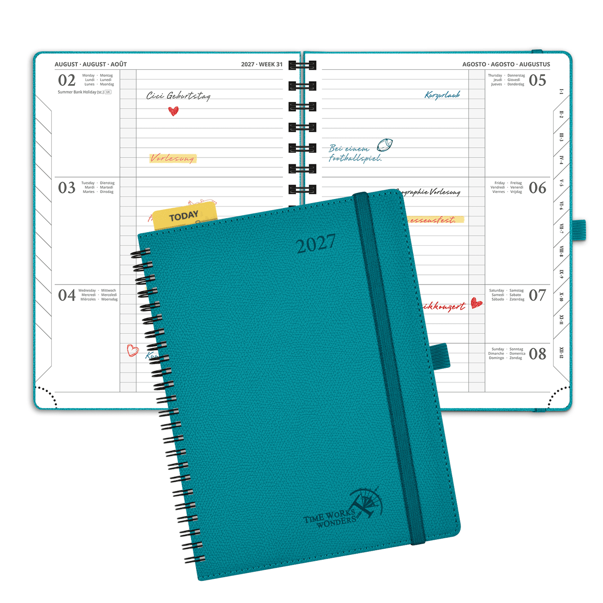 DE 21.8 cm × 16.4 cm 2027 Weekly Planner Spiral Hardcover| Horizontal Layout