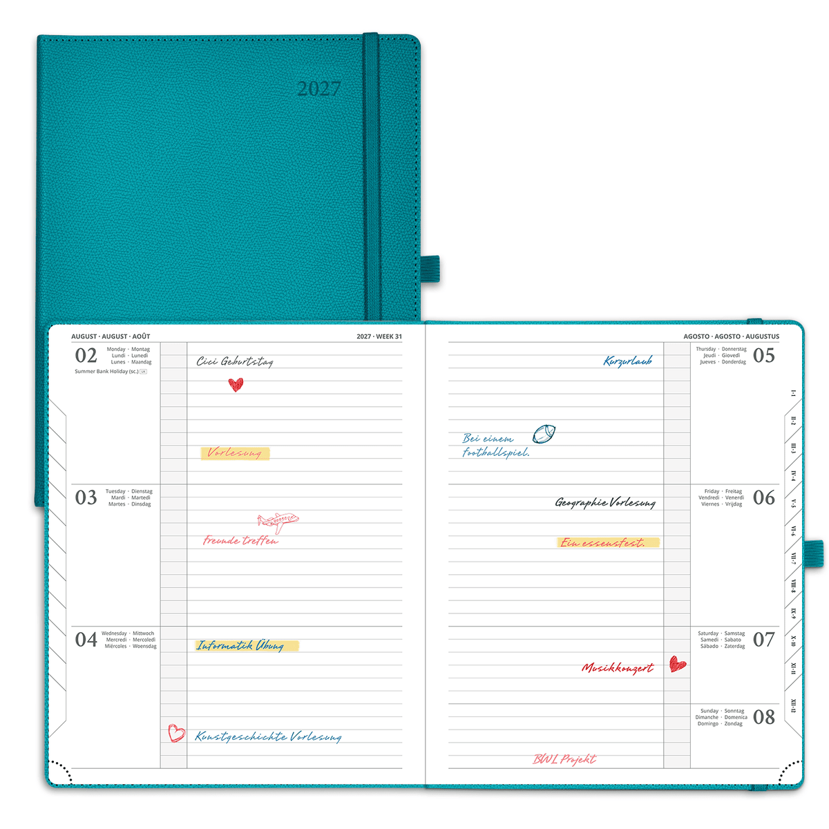 DE 25,9 cm × 21,2 cm 2027 Weekly Planner Horizontal Layout Calendar Planner