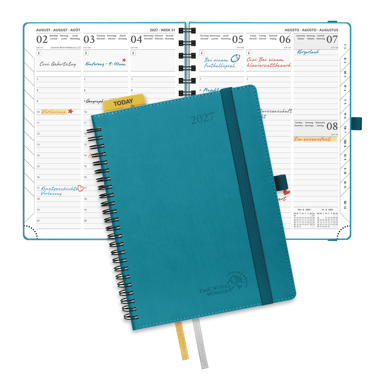 DE 21.8cm x 16.4 2027 Spiral Weekly Calendar Planner (January–December) Soft Cover