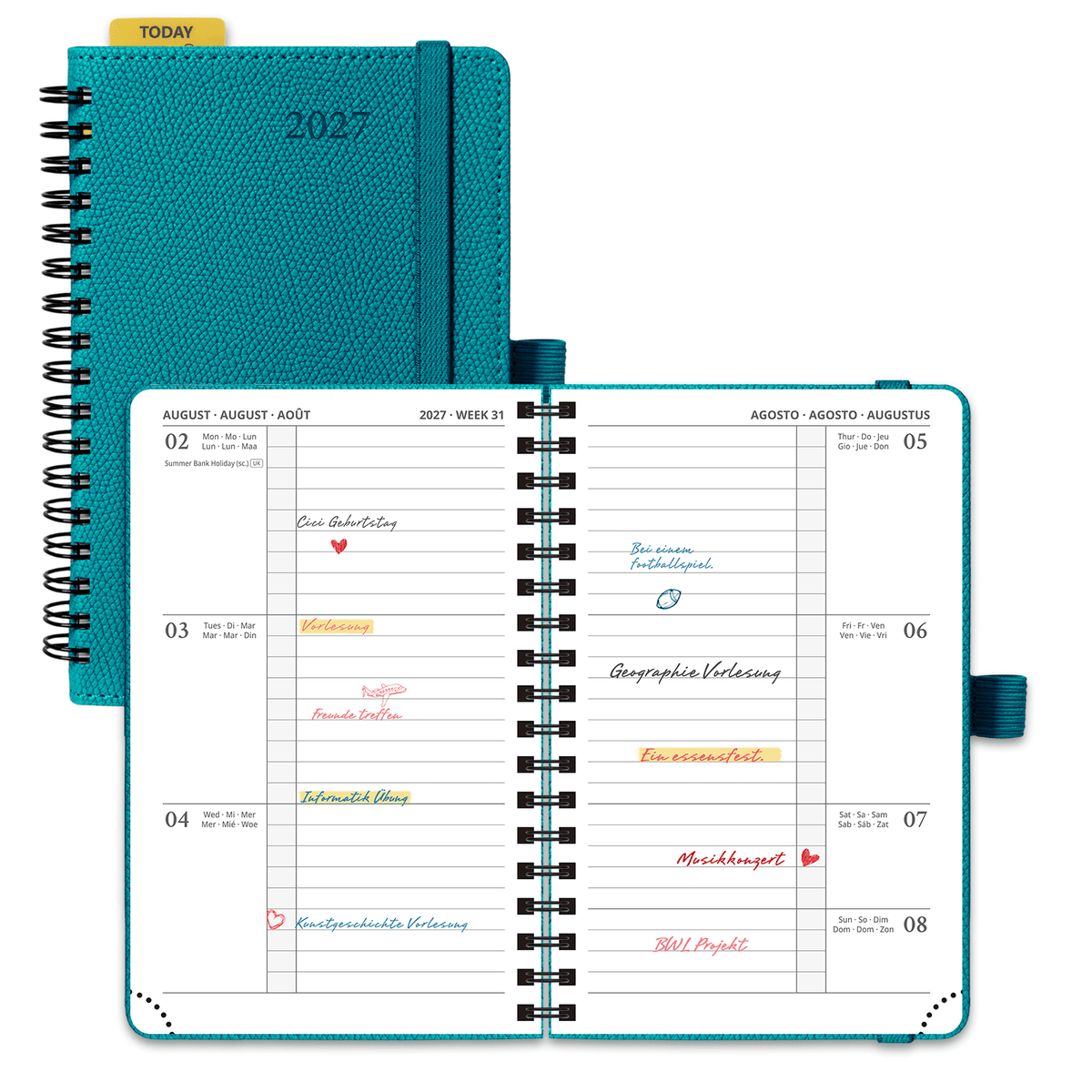 DE A6 Size 2027 Spiral Weekly Planner Hardcover| Horizontal Layout