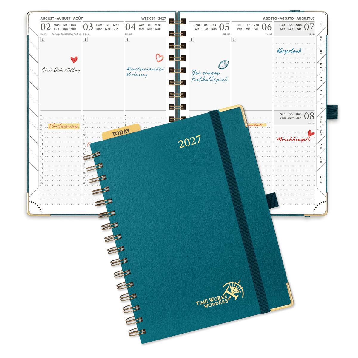 DE A5 Size 2027 Spiral Weekly Planner (January–December) Hardcover