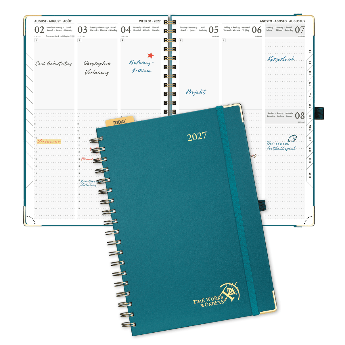 DE A4 Size 2027 Spiral Weekly Calendar Planner (January–December) Hardcover