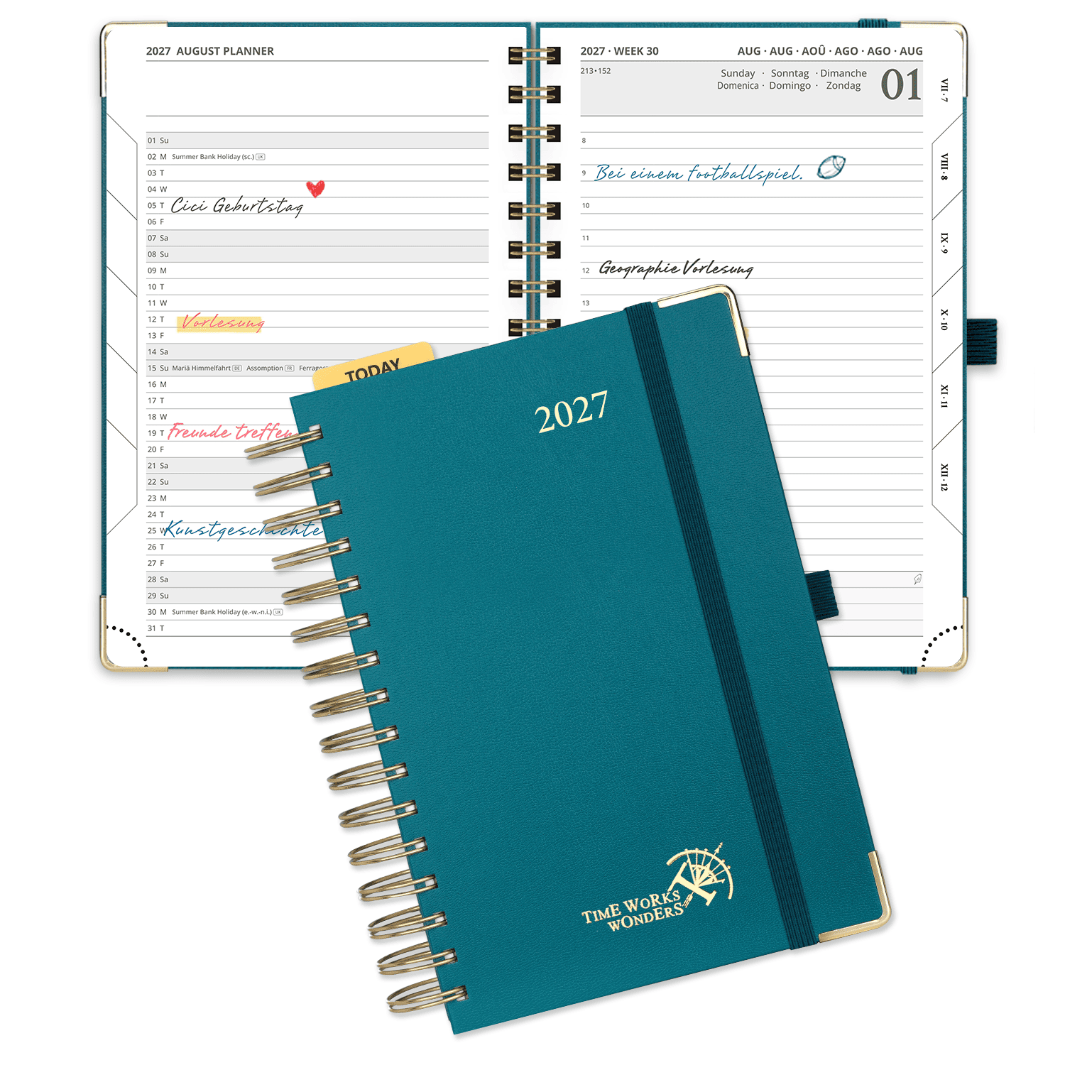 Agenda académica diaria DE tamaño A5 2026-2027, espiral, tapa dura
