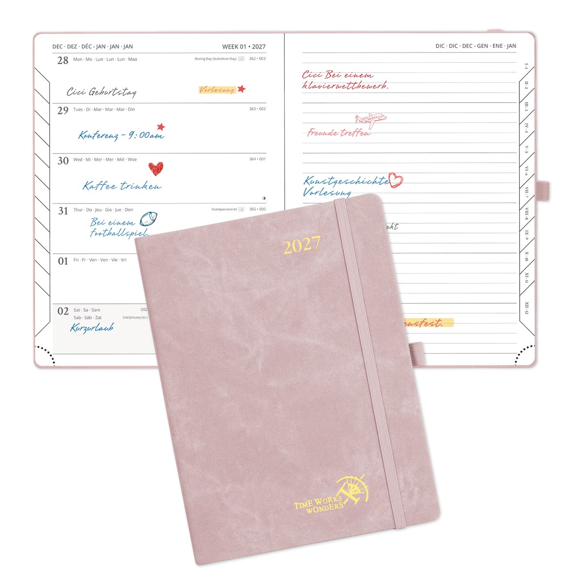 DE 16,4 cm × 21,8 cm Weekly 2027 Planner Week + Notes Layout Hardcover