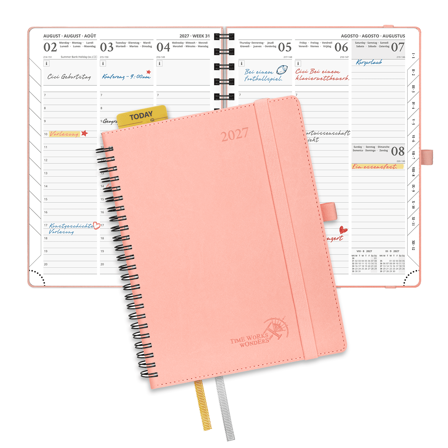 DE 21.8cm x 16.4 2027 Spiral Weekly Calendar Planner (January–December) Soft Cover