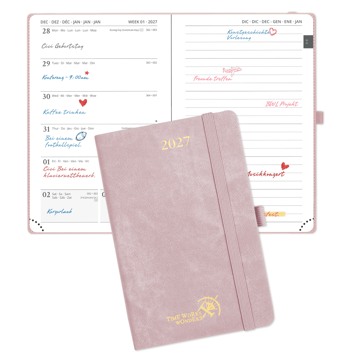 DE A6 Size Weekly 2027 Planner Week + Notes Layout Hardcover