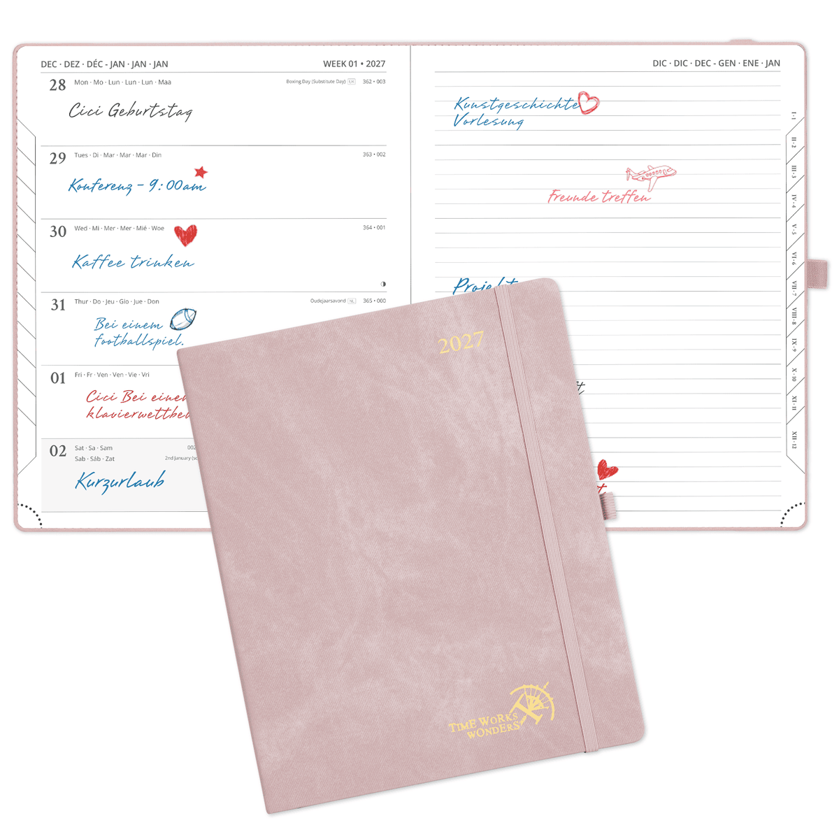 DE 21.2 cm × 25,9 cm Weekly 2027 Planner Week + Notes Layout Hardcover