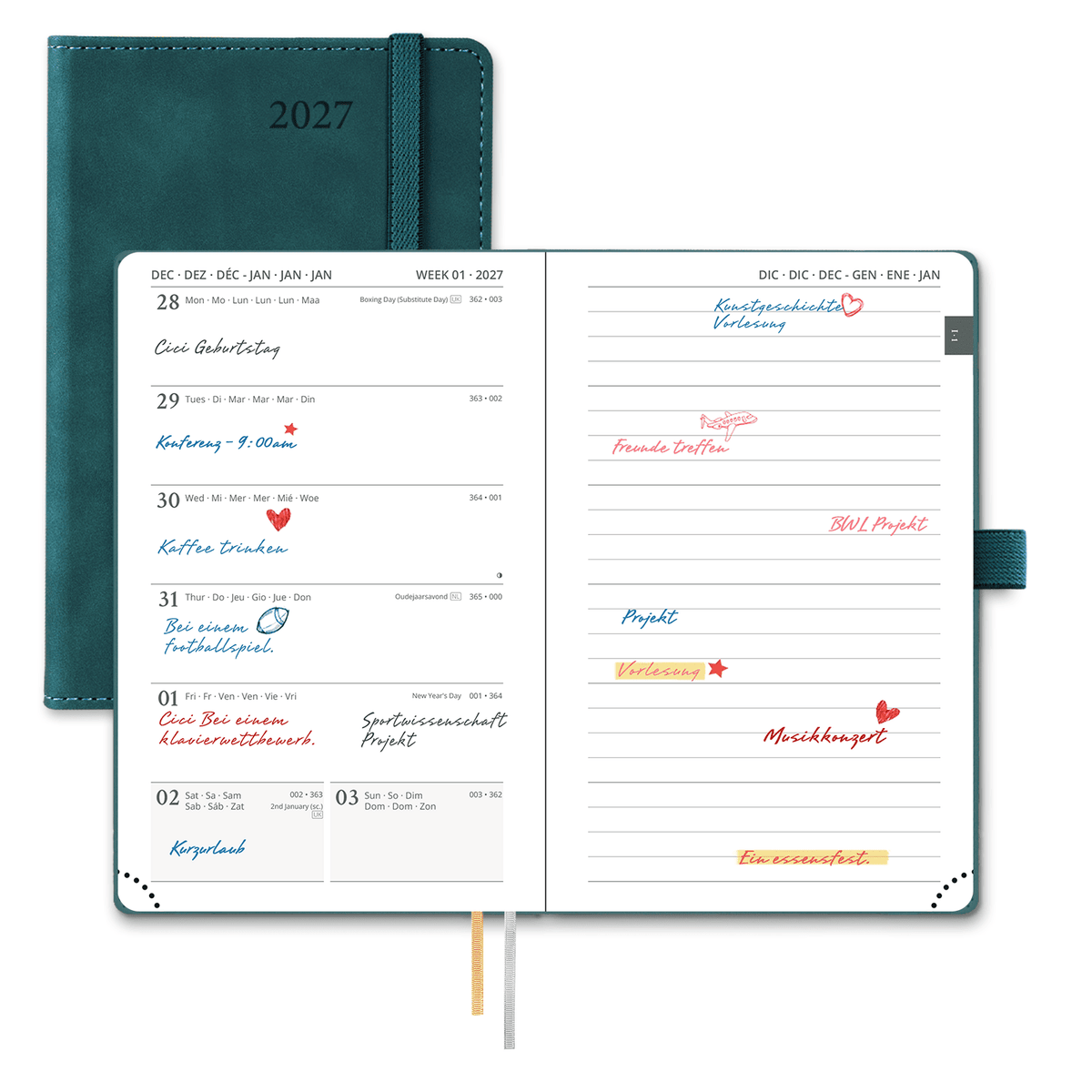 DE A6 Size 2027 Weekly Planner Week + Notes Layout Softcover
