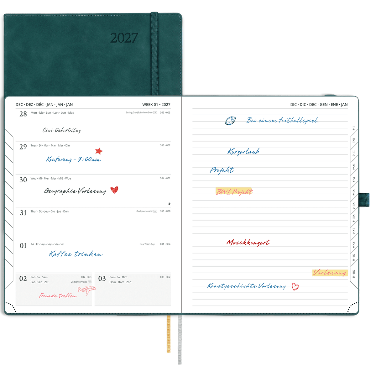 DE 25.9 cm × 21.2 cm 2027 Weekly Planner Week + Notes Layout Softcover