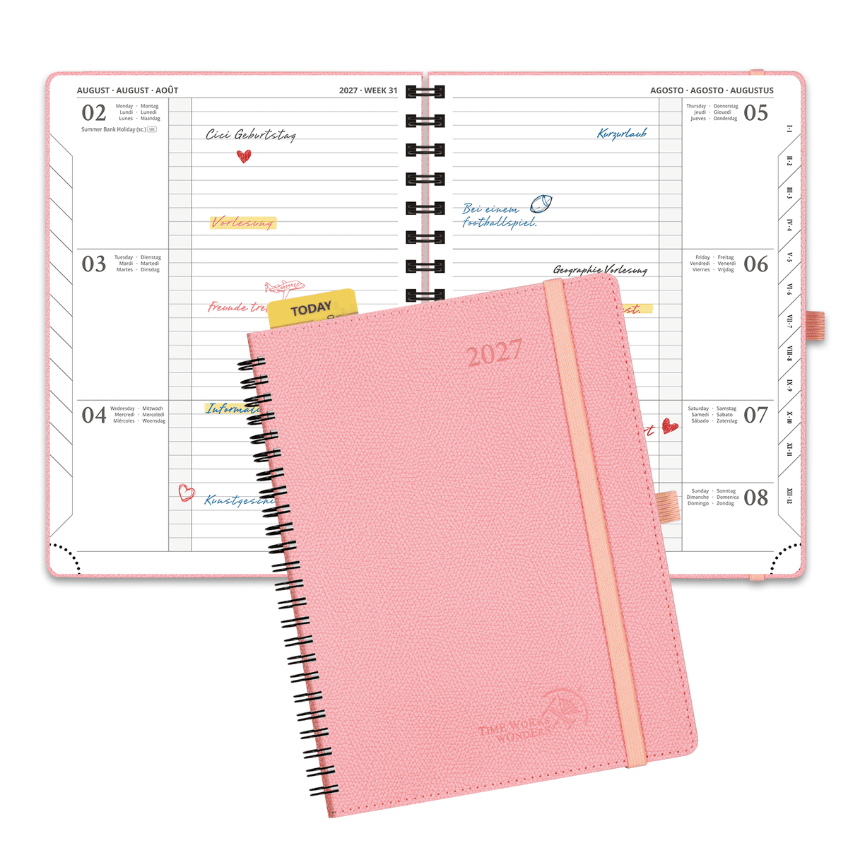 DE 21.8 cm × 16.4 cm 2027 Weekly Planner Spiral Hardcover| Horizontal Layout