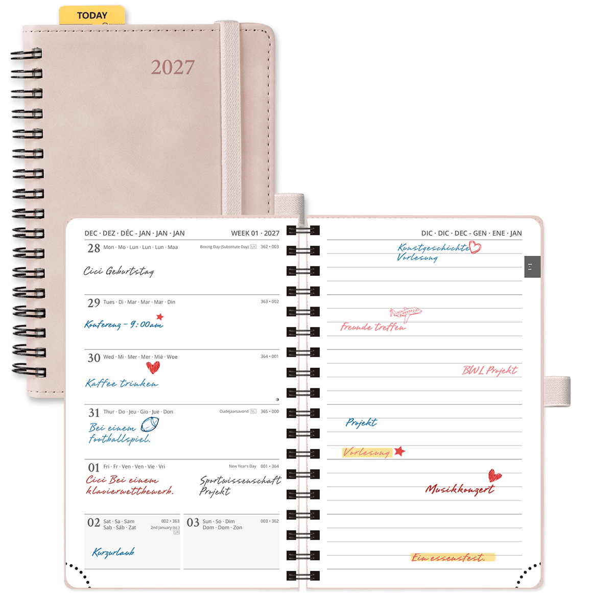 DE A6 Size 2027 Weekly Planner Week + Notes Layout Softcover