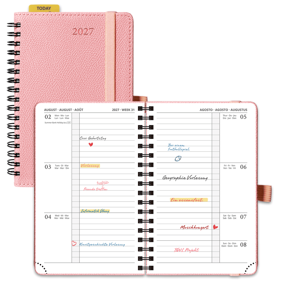 DE A6 Size 2027 Spiral Weekly Planner Hardcover| Horizontal Layout