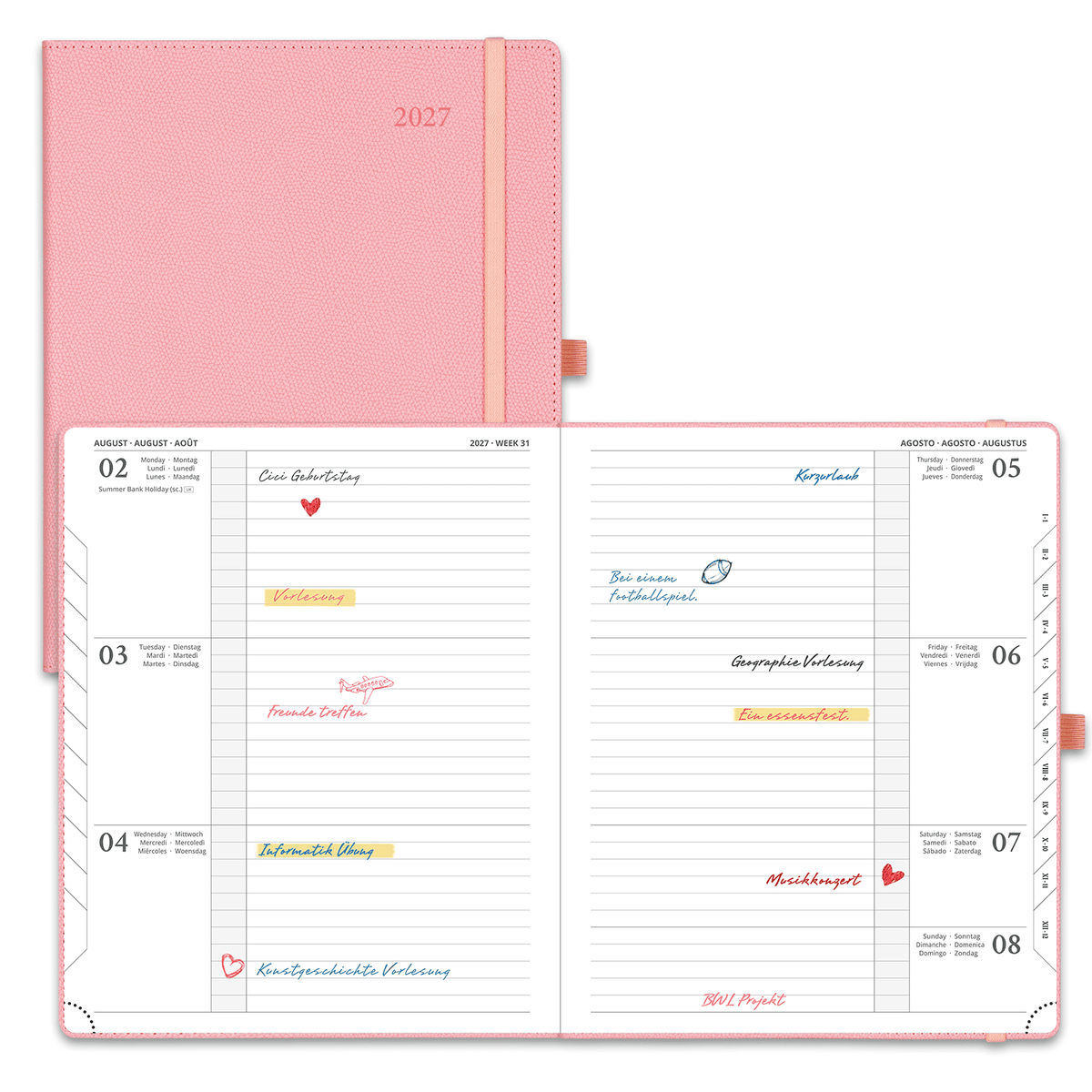 DE 25,9 cm × 21,2 cm 2027 Weekly Planner Horizontal Layout Calendar Planner