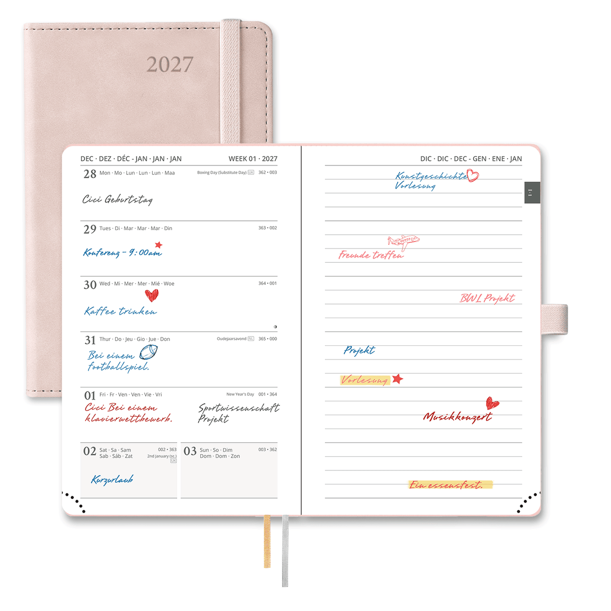 DE A6 Size 2027 Weekly Planner Week + Notes Layout Softcover