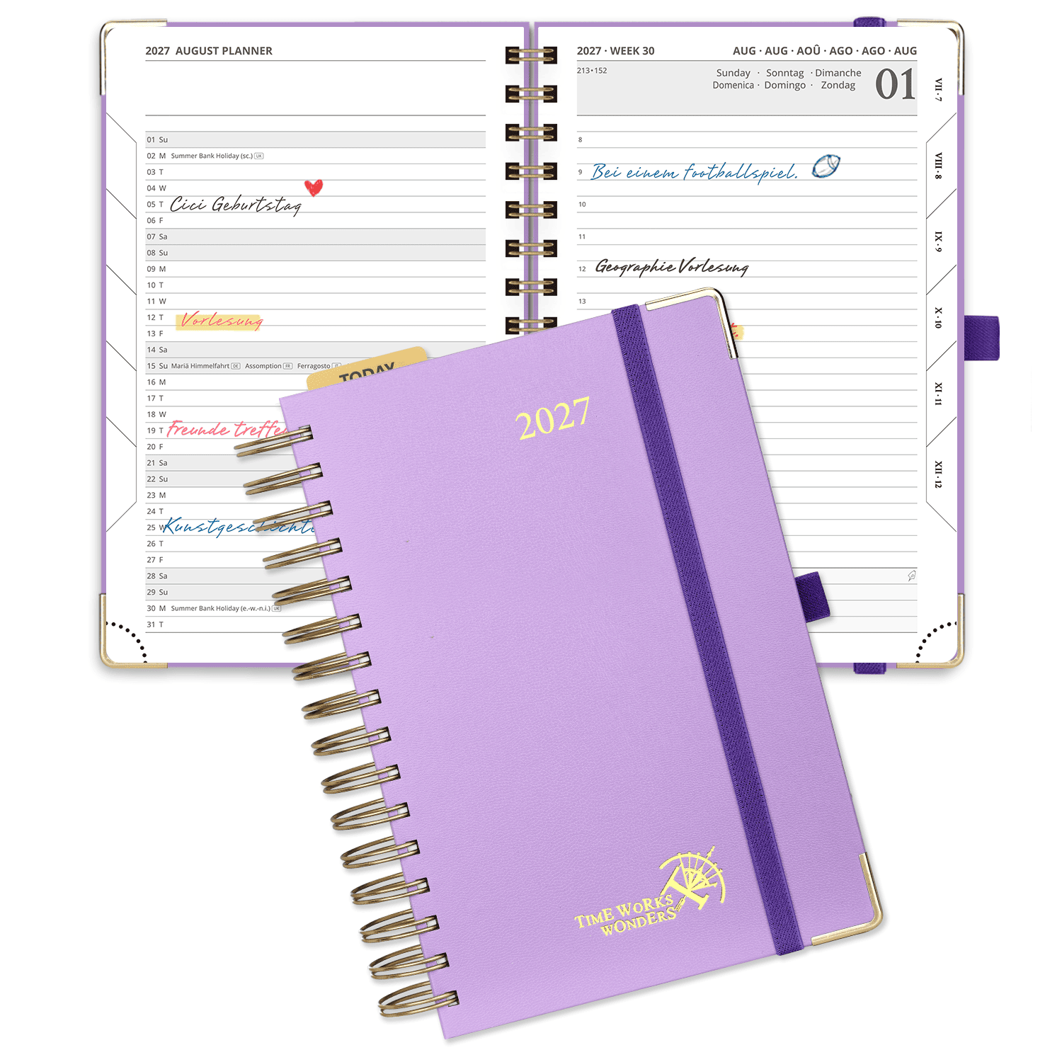 Agenda académica diaria DE tamaño A5 2026-2027, espiral, tapa dura