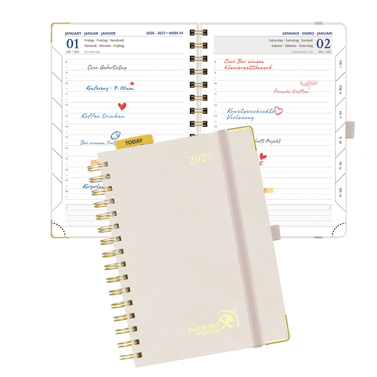 DE A5 Size Spiral 2027 Daily Planner Hardcover Calendar Planner